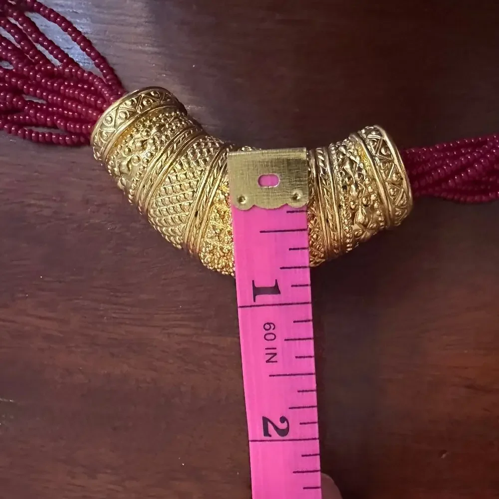 Bollywood Red Beaded Gold Plated Necklace Nepali Mali Wedding Costume Jewelry
